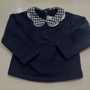 Jacadi Navy Long Sleeve Shirt with Checkered Collar